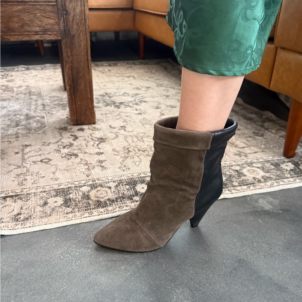 Isabel Marant Brown Suede and Black Leather Pointed Short Boots - Picture 10 of 11